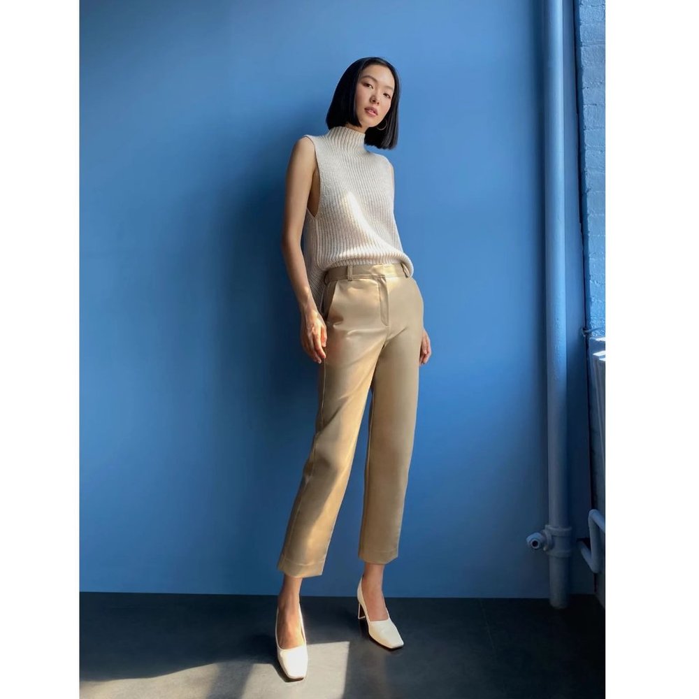 Aritzia Babaton Command Pant High Rise Straight Leg Trousers Faux Leather Disco - Picture 10 of 10